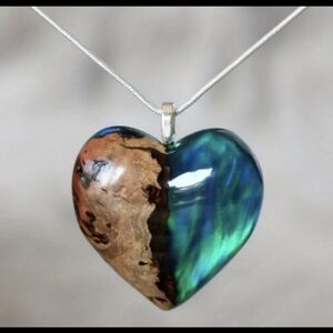 Artisan Heart Pendant Necklace in Teal and Brown & Black Stripe